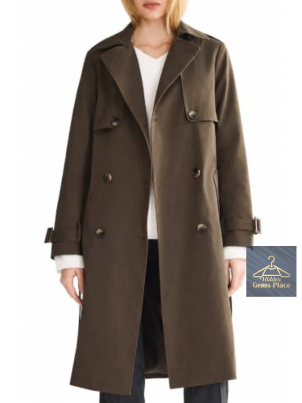 Women's Double Breasted Trench Coat with Belt - Polyester Midi